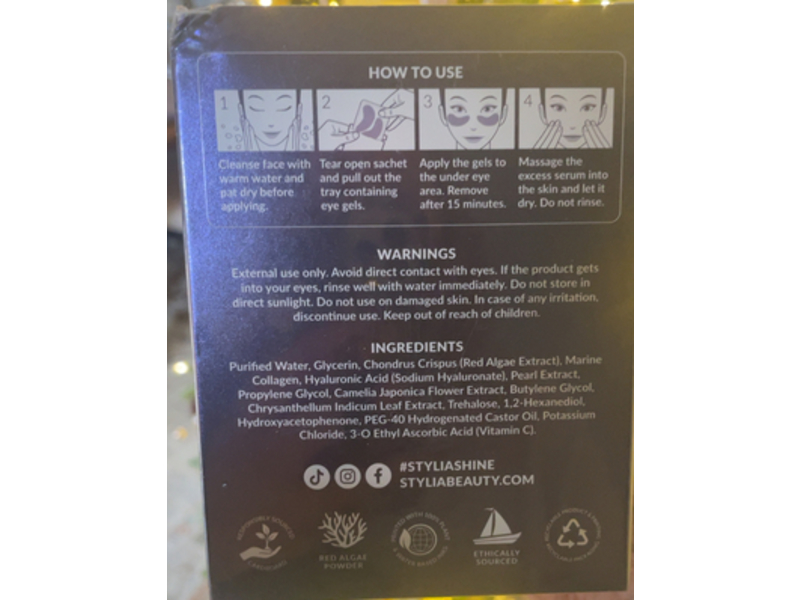 Stylia Marine Collagen Eye Mask, Hyaluronic Acid & Vitamin C, 6.35 fl oz/180 g, 30 Pairs