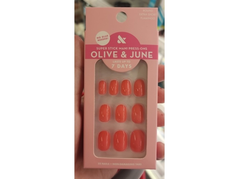 Olive & June Press-On Nail Tabs, Flamingo, 32 Count