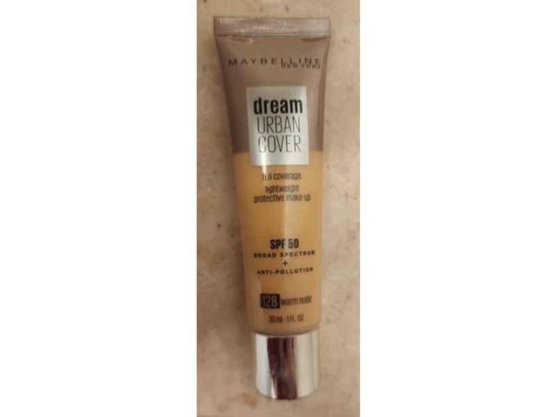 Maybelline New York Dream Urban Cover Foundation, 128 Warm Nude, SPF 50, 1 fl oz/30 mL