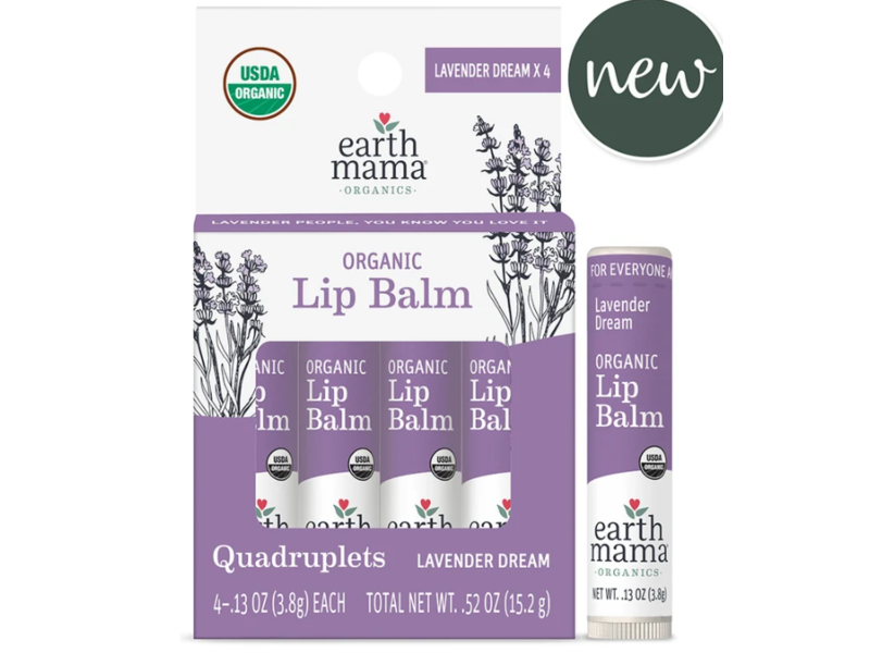 Earth Mama Quadruplets Organic Lip Balm, Lavender Dream, 0.52 oz/15.2 g, Pack Of 4