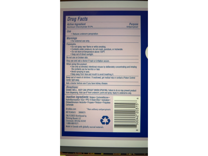 Dry Idea Antiperspirant & Deodorant Dry Spray, 3.8 oz/107 g, Pack Of 3