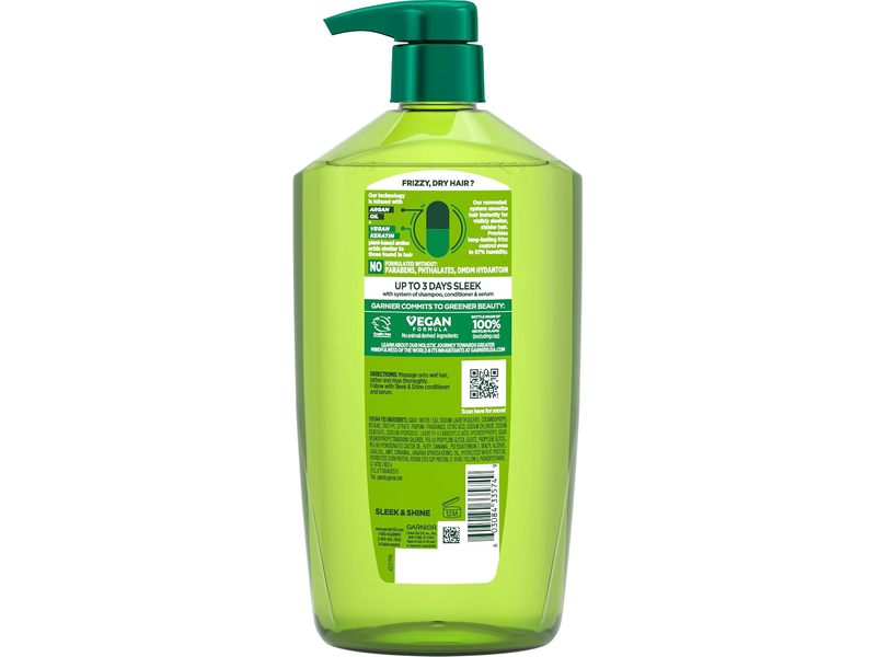 Garnier Fructis Sleek & Shine Smoothing Shampoo, Keratin + Argan Oil, 33.8 fl oz/1 L