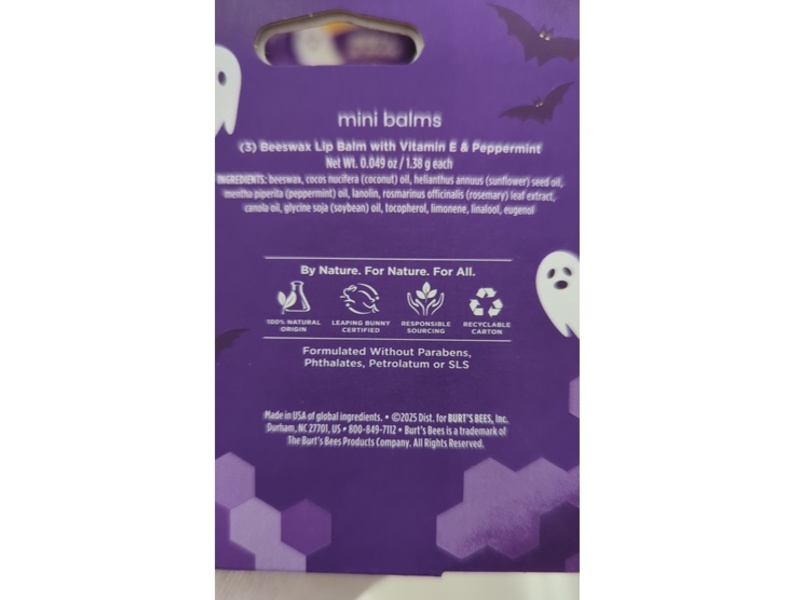 Burt's Bees Mini Beeswax Lip Balm, Burt's Lil Boos, Vitamin E & Peppermint, 0.049 oz/1.38 g