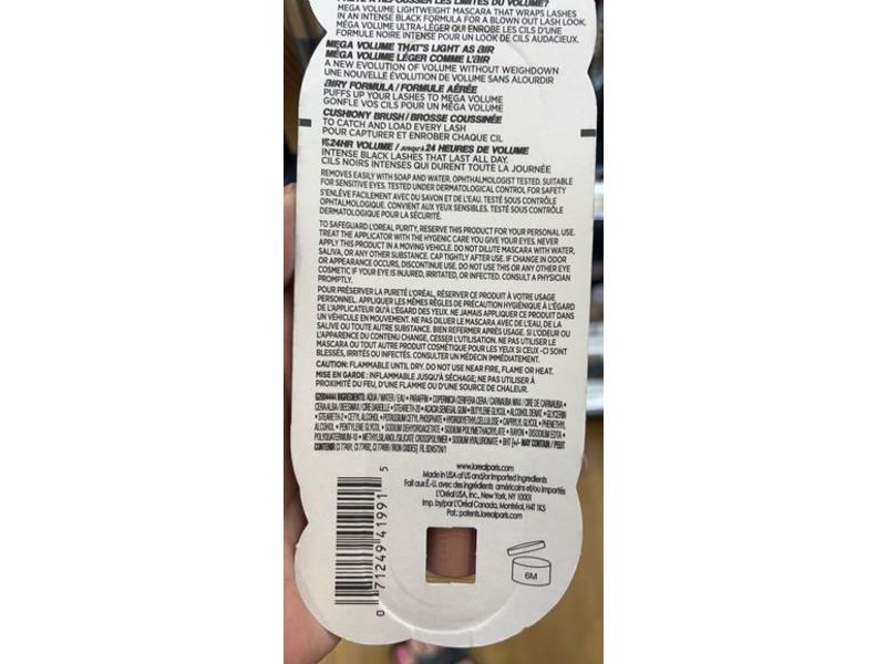 L'Oreal Paris Air Volume Mega Mascara, 852 Black Brown, 0.3 fl oz/9 mL
