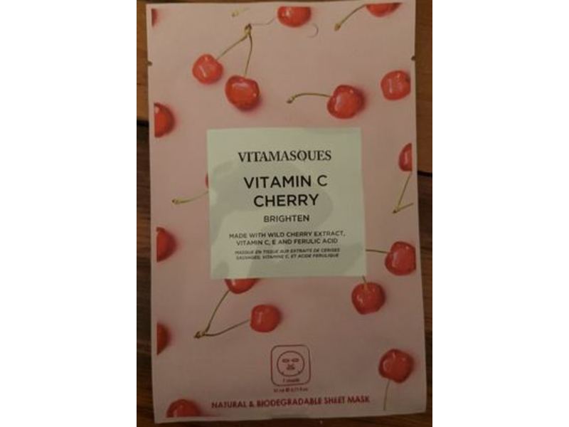 Vitamasques Natural & Biodegradable Sheet Mask, Vitamin C Cherry, 0.71 fl oz/21 mL