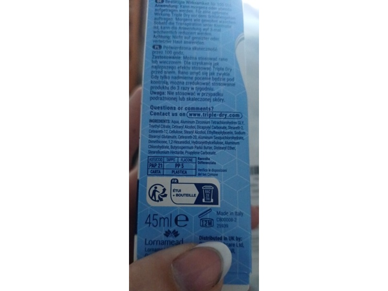Triple Dry Cream-Stick Anti-Perspirant, Classic, Fragrance Free, 45 mL