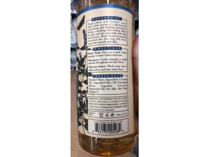 Dr. Jacobs Naturals Castile Liquid Soap, Peppermint, 32 oz/946 mL