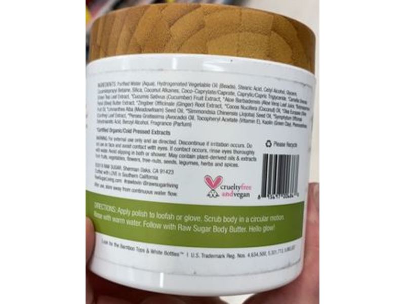 Raw Sugar Whipped Polish, Green Tea + Cucumber + Aloe Vera, 15 oz/425 g