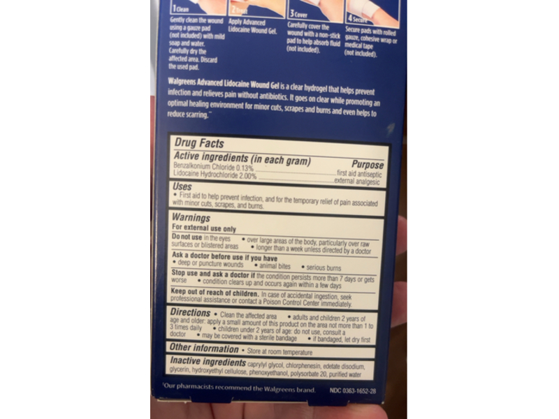 Walgreens Advanced Antibacterial Lidocaine Wound Gel, 1 oz/28 g