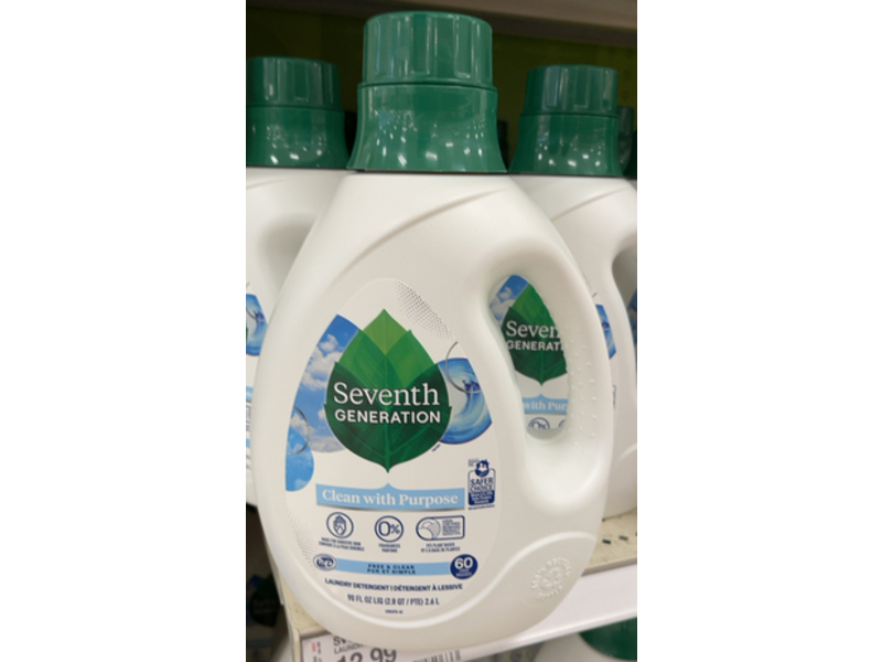 Seventh Generation Liquid Laundry Detergent, Free & Clear, 60 Loads, 90 fl oz/2.6 L