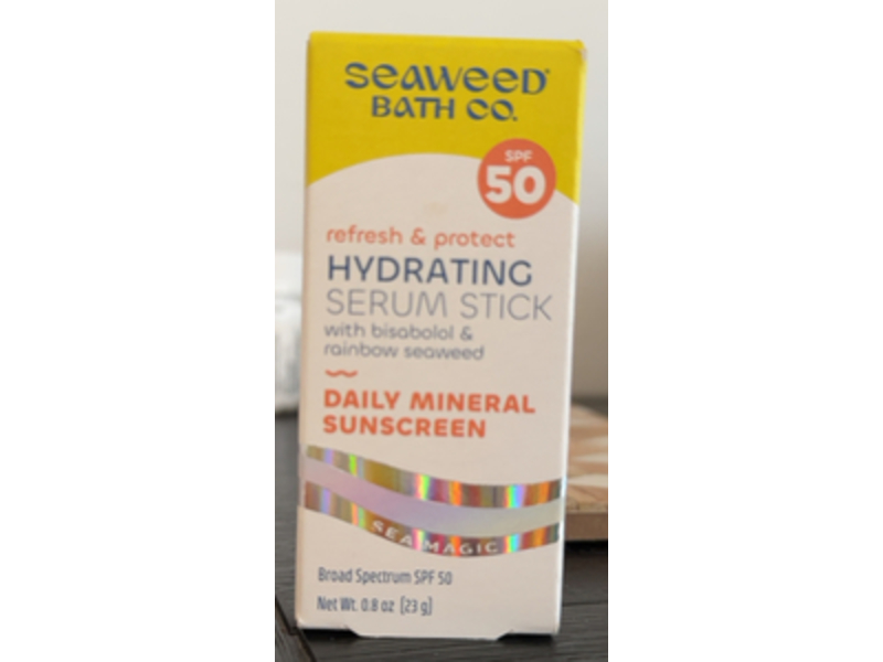 Seaweed Bath Co. Hydrating Serum Stick Daily Mineral Sunscreen, Bisabolol & Rainbow Seaweed, SPF 50, 0.8 oz/23 g