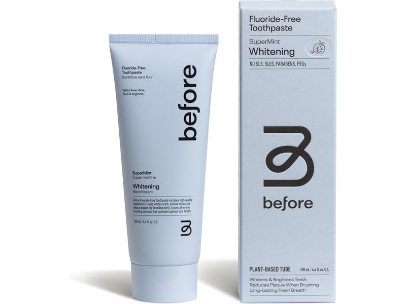 Before Fluoride Free Whitening Toothpaste, Super Mint, 4.4 fl oz/100 mL