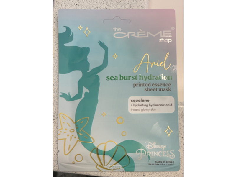 The Creme Shop Ariel Printed Essence Sheet Mask, Sea Burst Hydration, 0.84 fl oz/25 mL