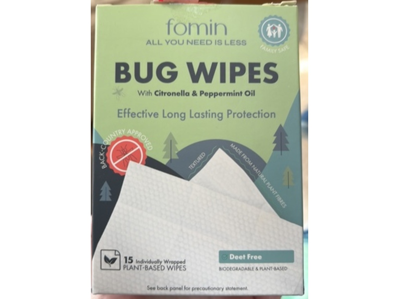 Fomin Bug Wipes, Citronella & Peppermint Oil, 160 g, Count 15