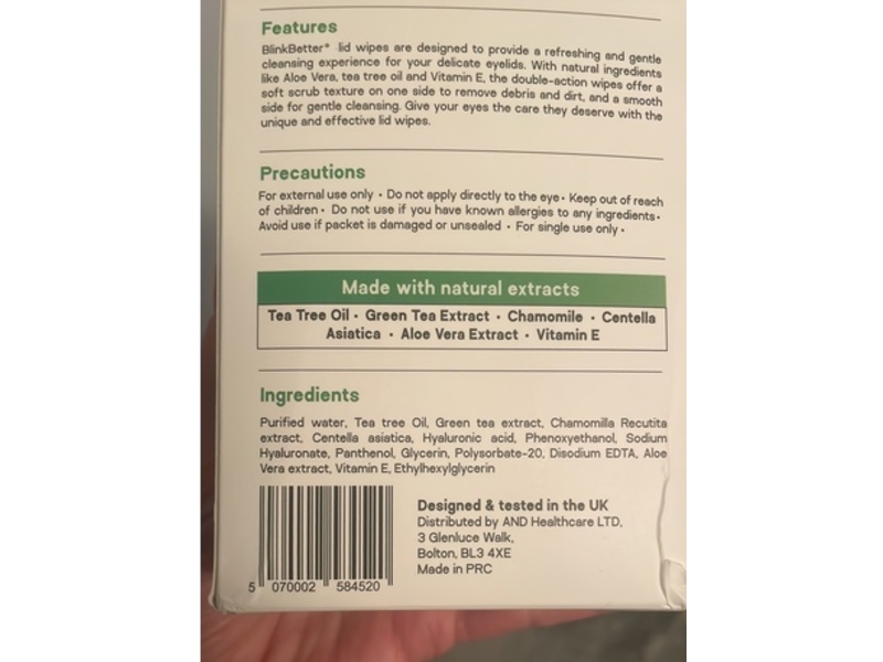 Blink Better Scrub Eyelid Wipes, Tea Tree Oil, 20 Count