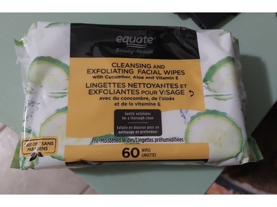 Equate Beauty Cleansing & Exfoliating Facial Wipes, 60 Count