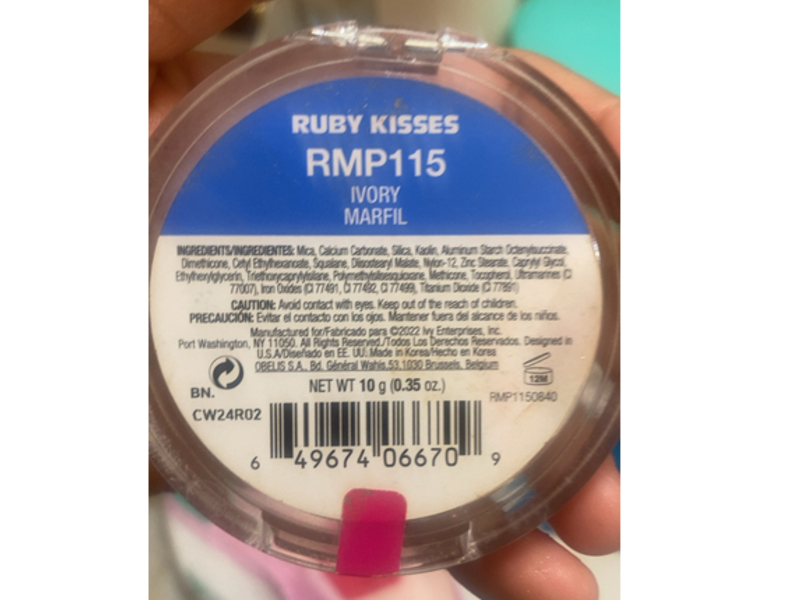 Ruby Kisses Mineral Pressed Powder Foundation, 1-3 Ivory RMP115, 0.35 fl oz/10 g