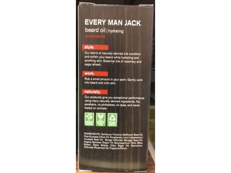 Every Man Jack Beard Oil, Hydrating, Cedarwood, 1 fl oz/30 mL