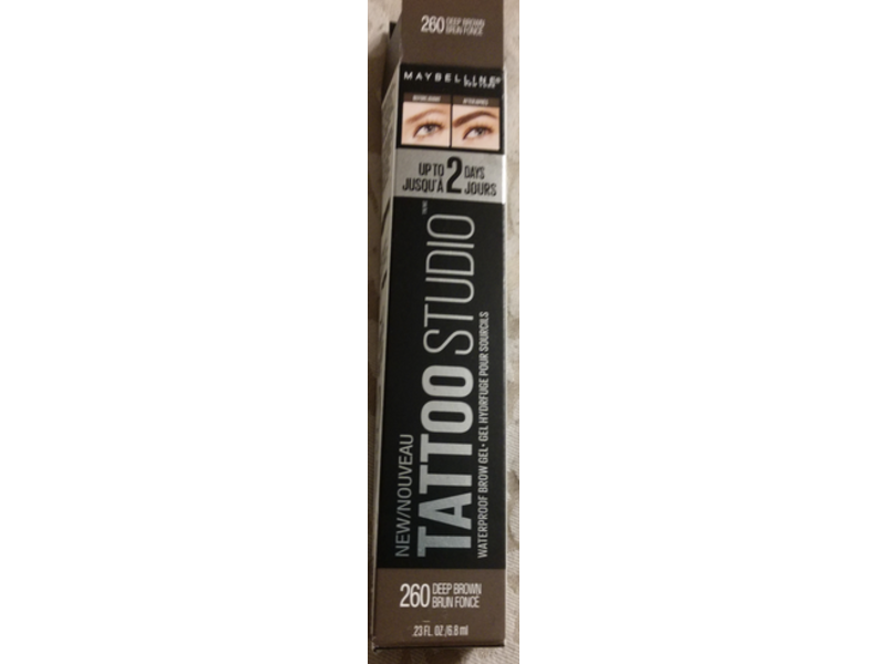 Maybelline New York Makeup TattooStudio Waterproof Eyebrow Gel, 260 Deep Brown, 0.23 fl oz/6.8 mL
