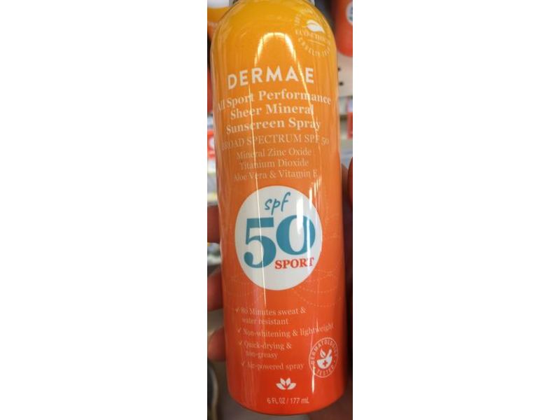 Derma E All Sport Performance Sheer Mineral Sunscreen Spray, SPF 50, Sport, 6 fl oz/177 mL