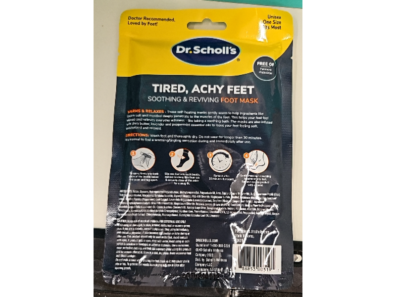 Dr. Scholl's Tired Achy Feet Soothing & Reviving Foot Mask, 1.49 fl oz/44 mL, 1 Pair, Pack Of 3