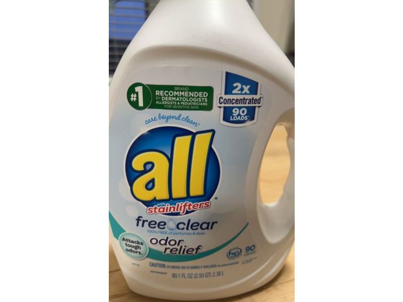 All With Stainlifters Laundry Detergent Liquid, Free Clear, 90 Loads, 80.1 fl oz/2.36 L