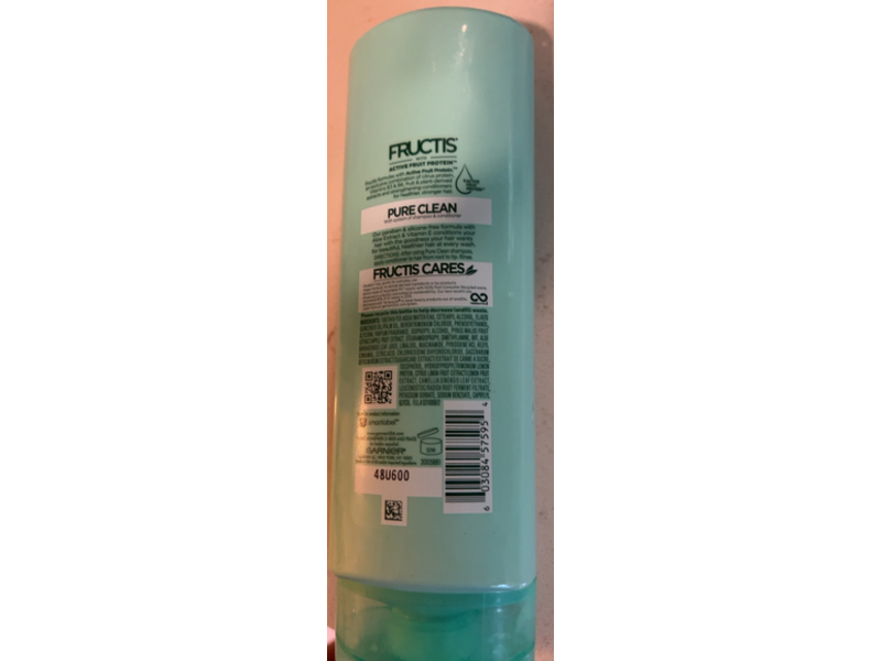 Garnier Fructis Pure Clean Fortifying Conditioner, Active Fruit Protein + Aloe Extract, 16.2 fl oz/480 mL