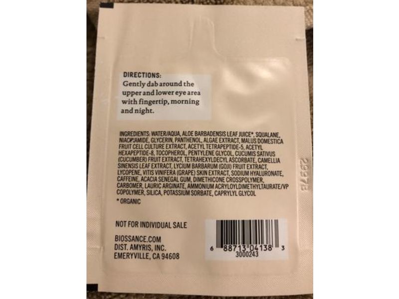 Biossance Squalane Plus Peptide Eye Gel, 0.34 fl oz/1 ml