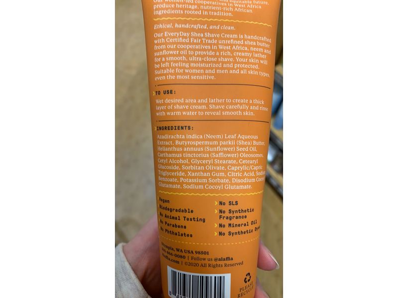 Alaffia Everyday Shea Shave Cream, Unscented, 8 fl oz/237 mL