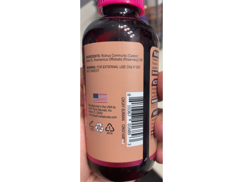 Okay Pure Naturals Black Castor Oil With Rosemary, Deep Moisture, 4 fl oz/118 mL