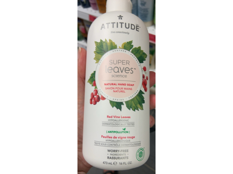 Attitude Super Leaves, Hypoallergenic Natural Hand Soap, Red Vine Leaves, 16 fl oz/473 mL