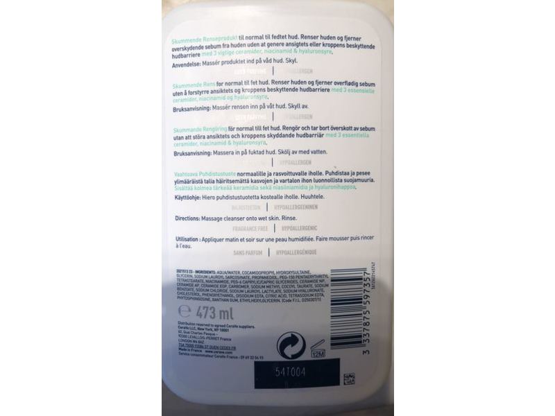 CeraVe Foaming Cleanser, Normal To Oily Skin, Fragrance Free, 16 fl oz/473 mL