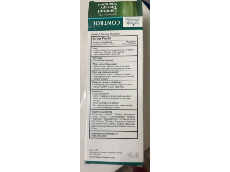 Kamedis Control Dandruff Therapy Shampoo, Pyrithione Zinc 1%, 6.7 fl oz/200 mL