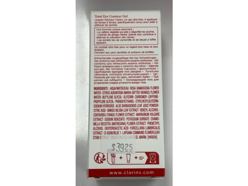 Clarins Paris Total Eye Contour Gel, 0.6 oz/20 mL