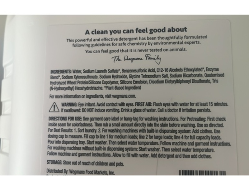 Wegmans Laundry Detergent, Free & Clear, 118 Loads, 184 fl oz/5.44 L
