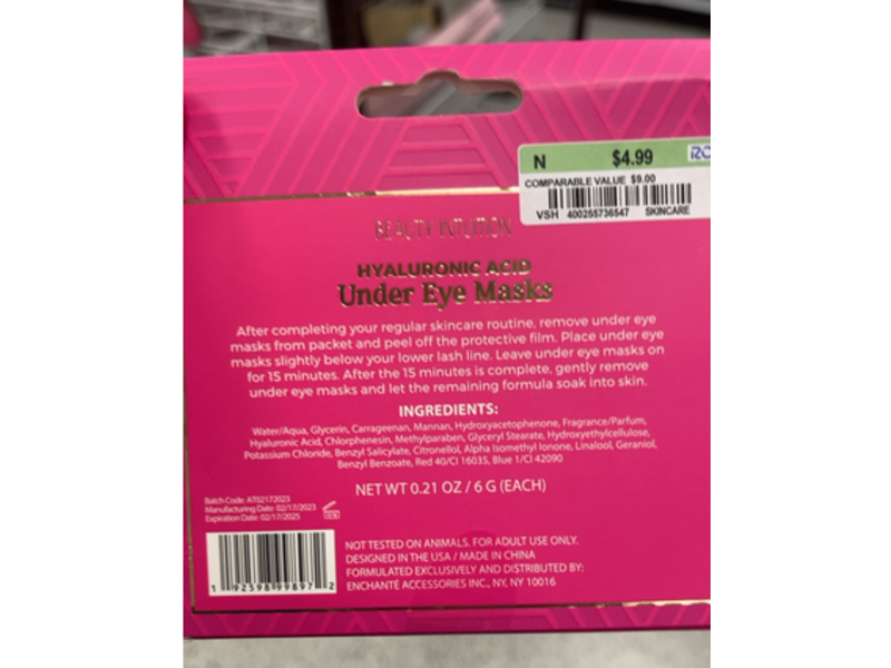 Beauty Intuition Under Eye Mask, Hyaluronic Acid, 0.21 oz/6 g, 6 Pairs