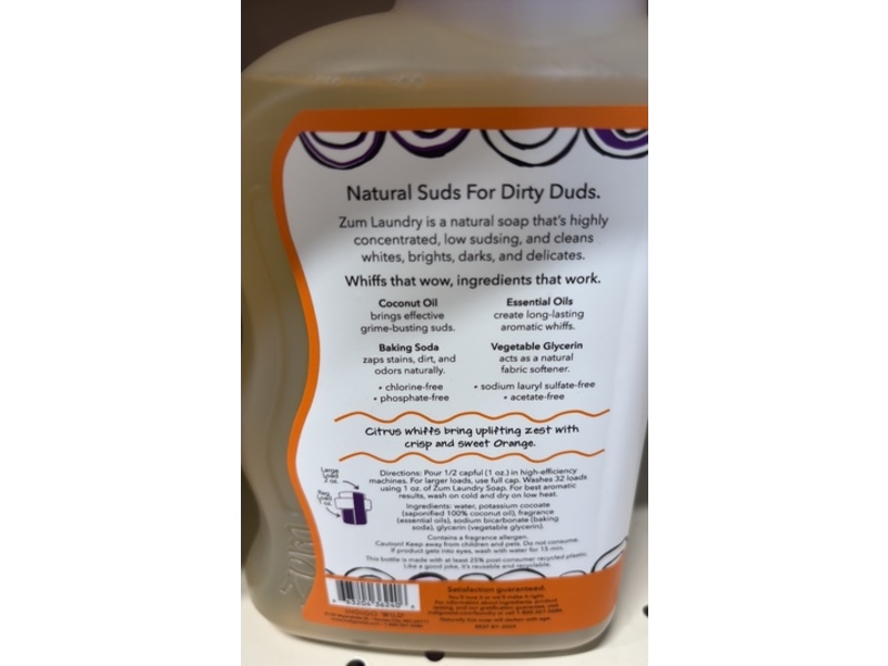 Zum Laundry Soap, Sweet Orange, 32 fl oz/0.94 L, 32 Loads