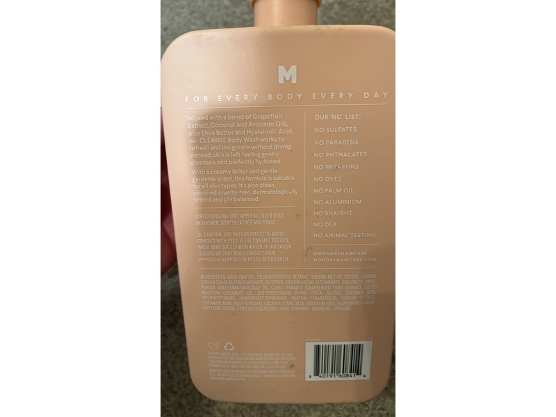 Monday Body Wash Cleanse, Grapefruit Extract, Gardenia, 30.4 fl oz/900 mL