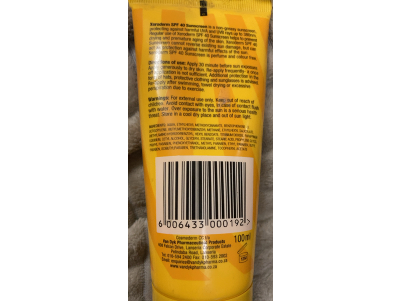 Xeroderm Sunscreen, SPF 40, 100 mL