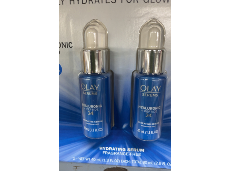 Olay Hydrating Serum, Hyaluronic + Peptide 24, 2.6 fl oz/80 mL, Pack Of 2