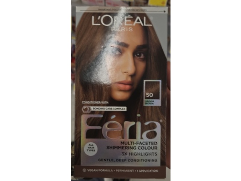L'Oreal Paris Feria Multi-Faceted Shimmering Permanent Hair Color, 50 Havana Brown, 1 Application