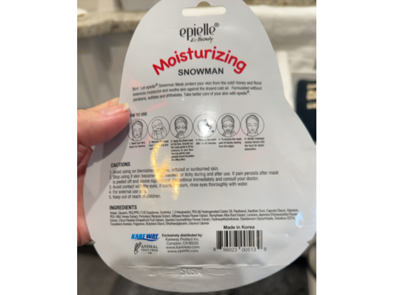 Epielle Moisturizing Sheet Face Mask, Snowman, 0.81 oz/23 g