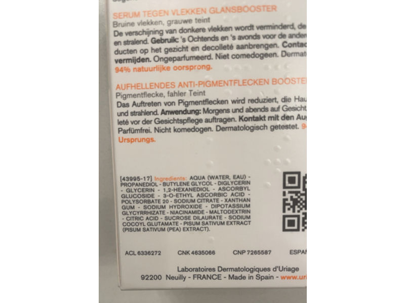 Uriage Eau Thermale Depiderm Anti-Dark Spot Brightening Booster Serum, 1 fl oz/30 mL