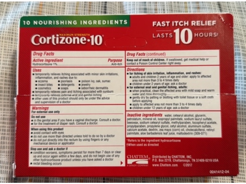 Cortizone-10 Plus Ultra Moisturizing 1% Hydrocortisone Anti-Itch Creme, Maximum Strength, 2 oz/56 g, 3 Pack