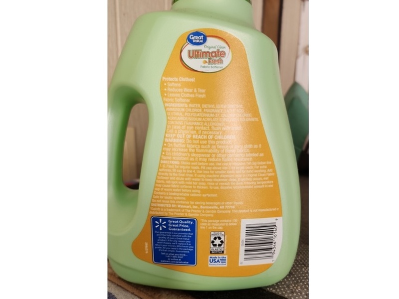 Great Value Ultimate Fresh Fabric Softener, Original Clean, 136 Loads, 100 fl oz/2.95 L