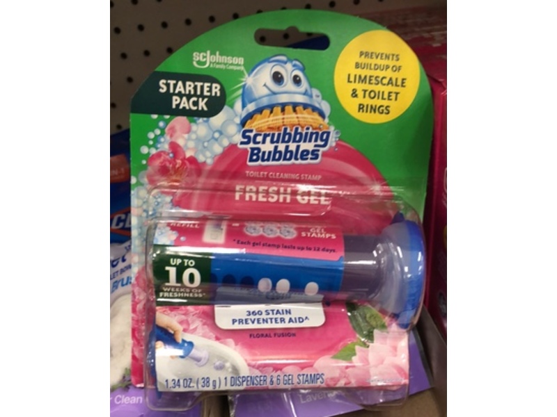 SC Johnson Scrubbing Bubbles Fresh Gel Toilet Cleaning Stamp Kit, Floral Fusion, 1.34 oz/38 g