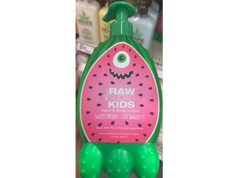Raw Sugar Kids Hand & Body Lotion, Watermelon + Strawberry, Paraben Free, 12 fl oz/354 mL