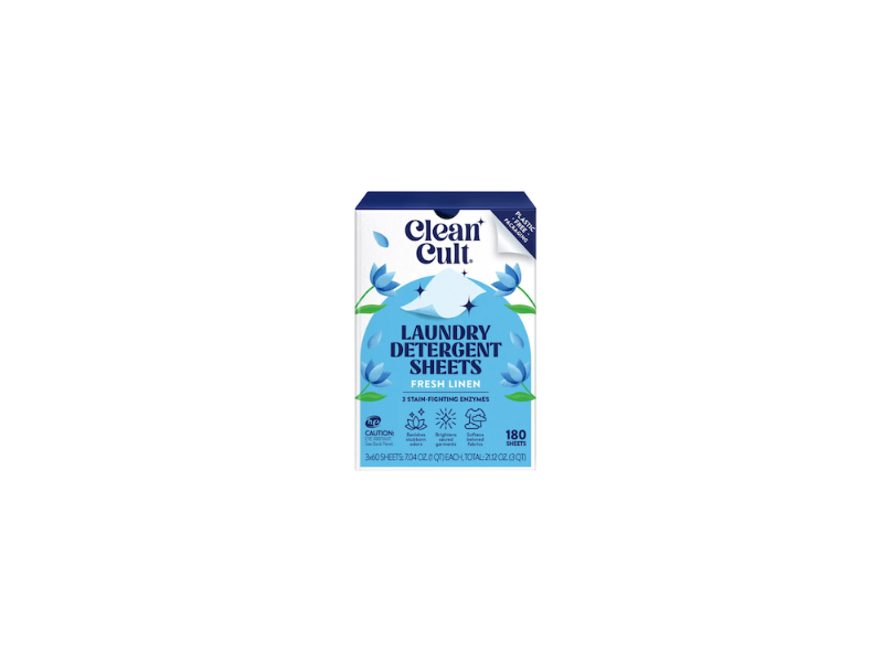 Clean Cult Laundry Detergent Sheets, Fresh Linen, 21.12 oz/598.5 g, 180 Count