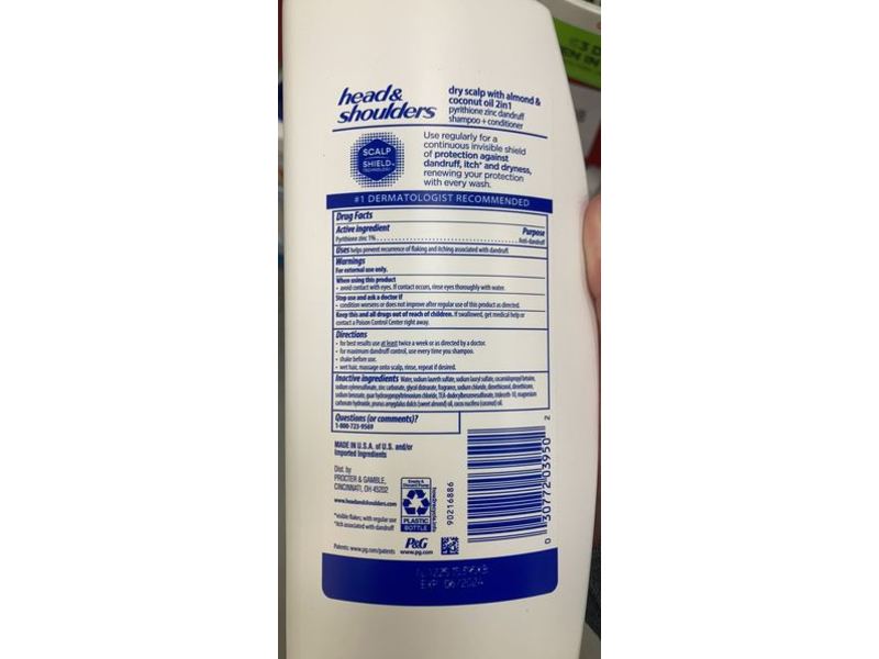 Head & Shoulders 2 In 1 Dry Scalp Dandruff Shampoo + Conditioner, Almond & Coconut Oil, 38.8 fl oz/1.15 L