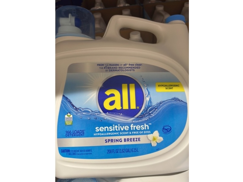 All Sensitive Fresh Laundry Detergent, Spring Breeze, 166 Loads, 208 fl oz/6.15 L